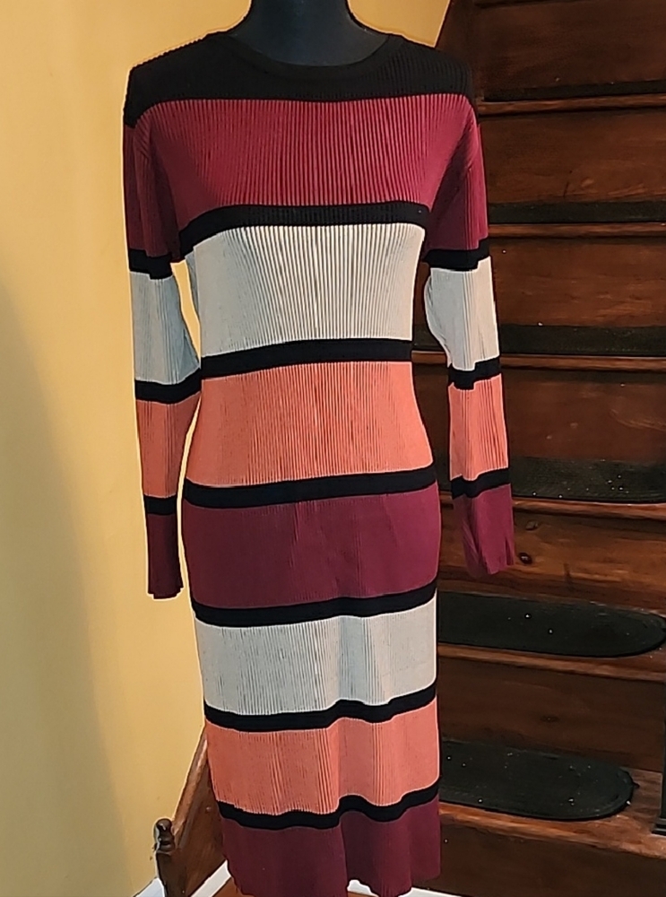 Ashley Stewart Colorblock Ribbed Sweater Dress Plus 14/16